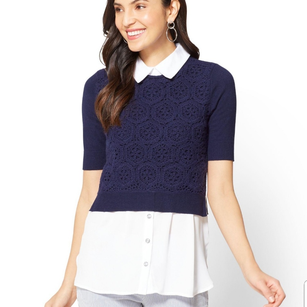 New York and Company Crochet Twofer Sweater